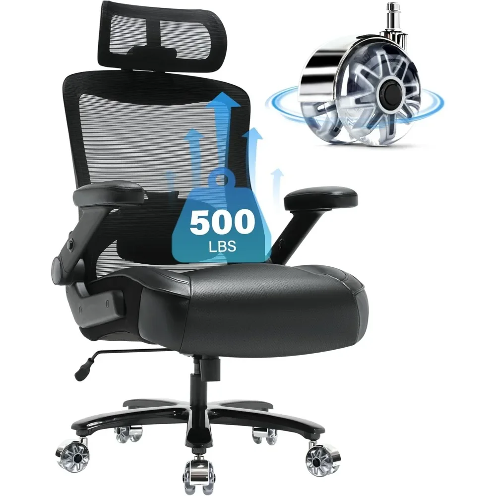 Ergonomic Mesh Desk Chair with Adjustable Lumbar Support Headrest 3D Flip Up Arms Metal Base