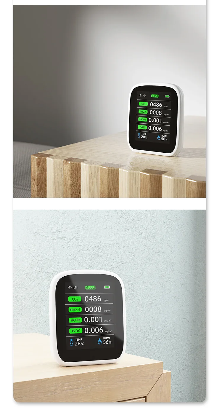 8 in 1 air quality detector, carbon dioxide TVOC indoor high-precision multi-functional formaldehyde monitor