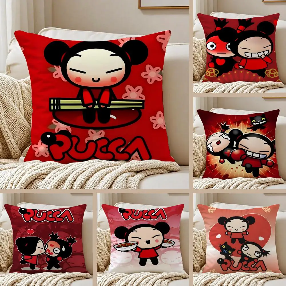 

Cute Funny Cartoon Lucky Red P-Pucca Cushion Cover Pillowcase Anti-dustmite Invisible Zipper Short Plush Sofa Cushion
