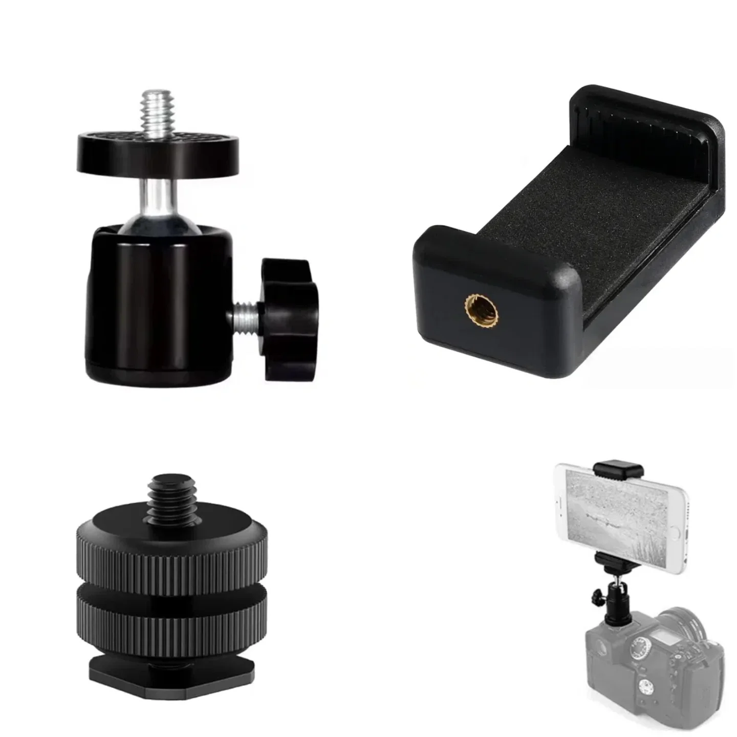 1/4'' Swivel Mini Ball Head Screw Tripod Mount for GoPro 12 11 10 9 Insta360 X3 DSLR Camera Camcorder Light Bracket Accessories