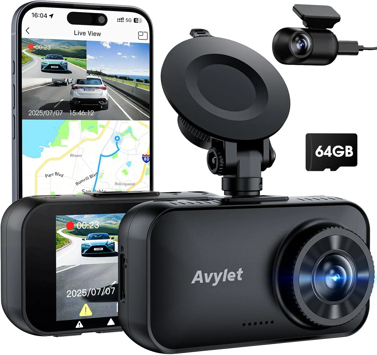 

4K/2.5K+1080P Dash Cam Front and Rear with 64GB Card, ADAS Lane Assist, Parking Mode, Night Vision, GPS Support for Enhanced