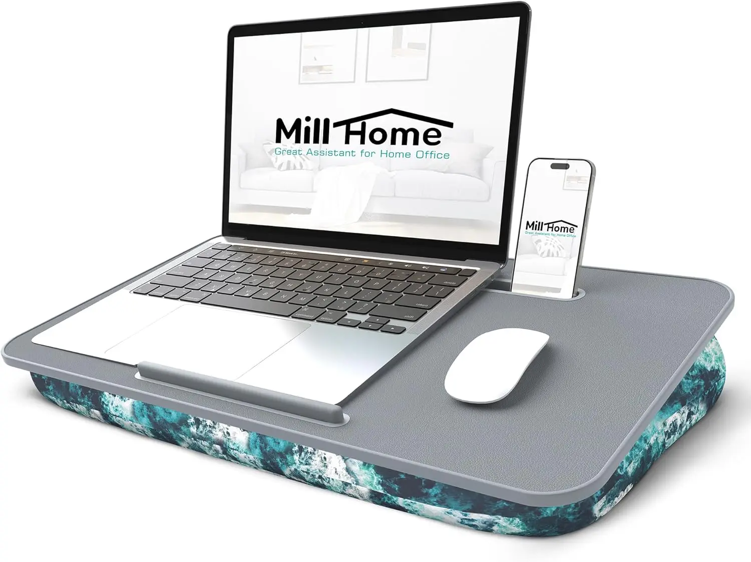 

Portable Laptop Desk with Cushion, Fits 17.3" Devices, Detachable Washable Cover, Phone Holder for Bed or Sofa Use