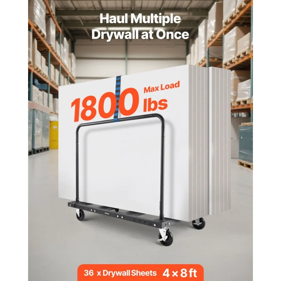 عربة الحوائط الجافة دوللي سعة 1800 رطل عربة شاحنة ذات لوحة فولاذية مع عجلات دوارة 5 بوصة دوللي الحوائط الجافة الخشبية مع ربطة عنق للأسفل