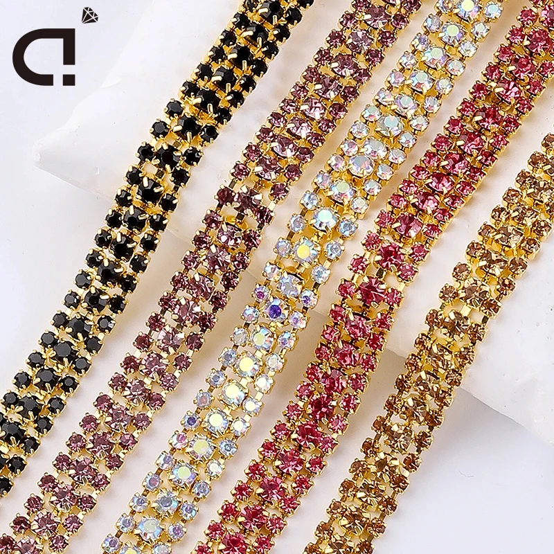 DUCRYSTARL 1Yard 3Rows Crystal Rhinestone Chain Glass Chain Sewing Craft DIY Handmade Wedding Dresses & Party Decorations