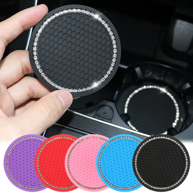 2Pcs Diamond Rhinestone Car Non-slip Water Cup Pad Bling Decor for Car Bottle Holder Coaster Car Interior Decoration Accessories