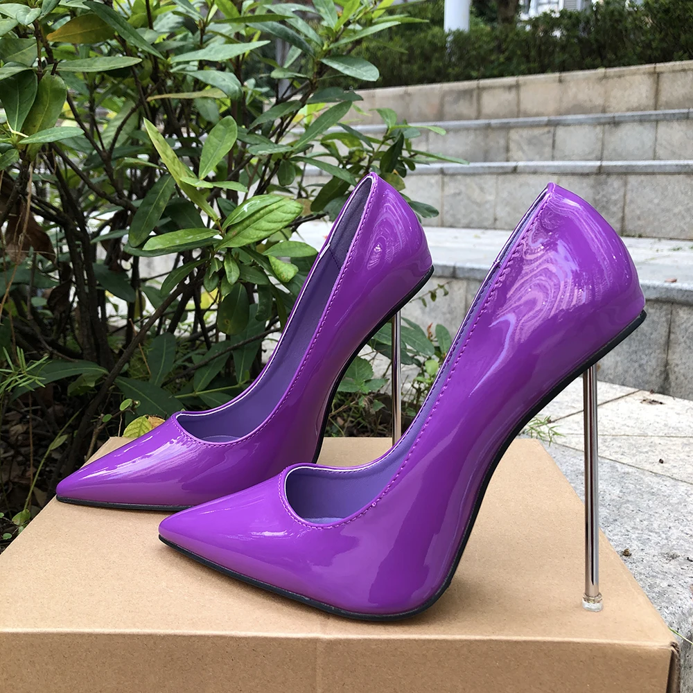 Woman 12cm Stilettos Pumps Fetish Thin Metal Super High Heels SM Man Pointed Toe Slip On Unisex Shoes Customize Purple Black Red