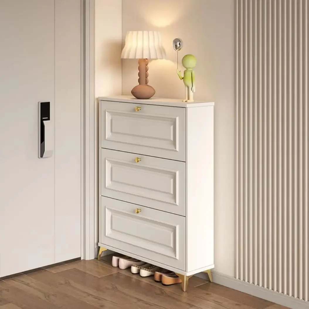 Cream style ultra-thin flip bucket shoe cabinet, large capacity entrance door, foyer cabinet, door hall, simple storage shoe rac