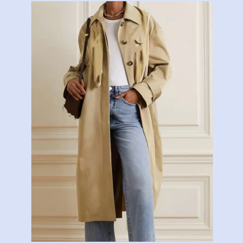 

Простой и тонкий хлопковый стиль Quan, с широким хлопковым съемным воротником и ветровой курткой длиной до колена.