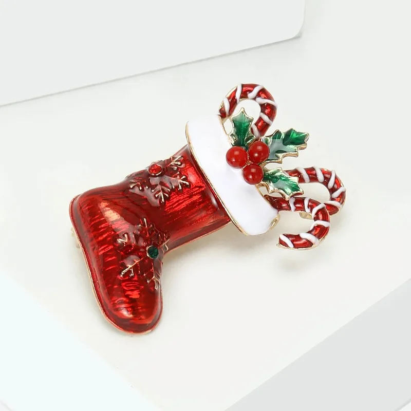Rhinestone Enamel Christmas Stocking & Candy Brooch Pin, Festive Versatile Lapel Pin for Men Women Suit Coat Jewelry
