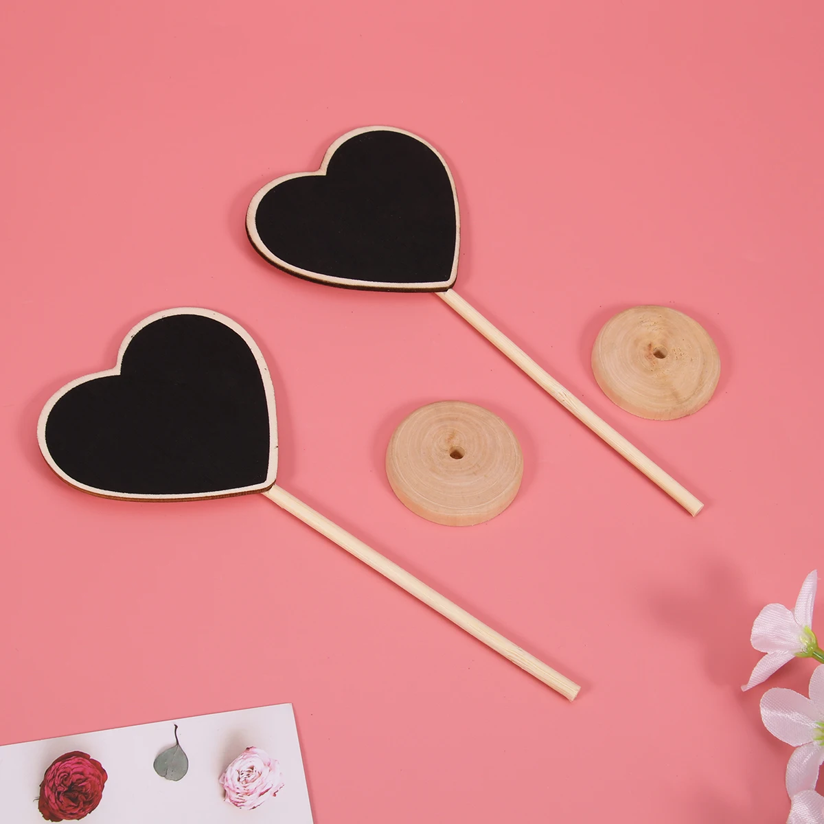 

10pcs Mini Wooden Message Blackboard 7.1X2.9Inch Black Wood Base Heart Shaped Small Party Reception Decor Chalkboard For Home