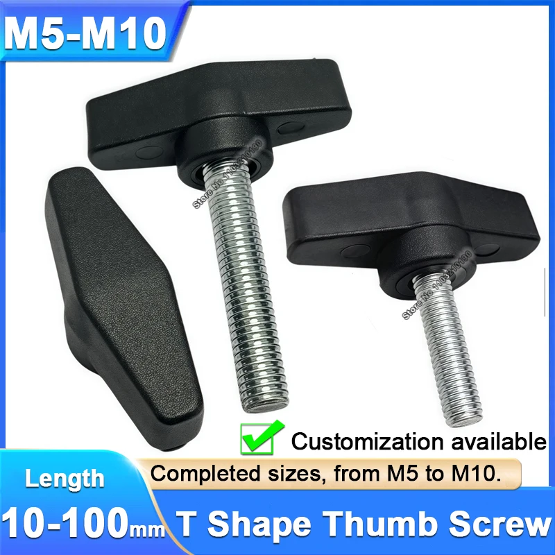 2/4/10pc T-Handle Screws M5 M6 M8 M10 Carbon Steel T Shape Hand Tighten Thumb Screw Plastic Head Hand Knob Screw Bolt L=10-100mm
