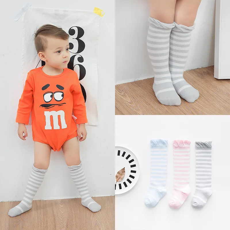 Spring Autumn Baby Long Sock Combed Cotton Knee High Socks for Boys Girls Toddler Cartoon Stripe Stockings Children Accessories