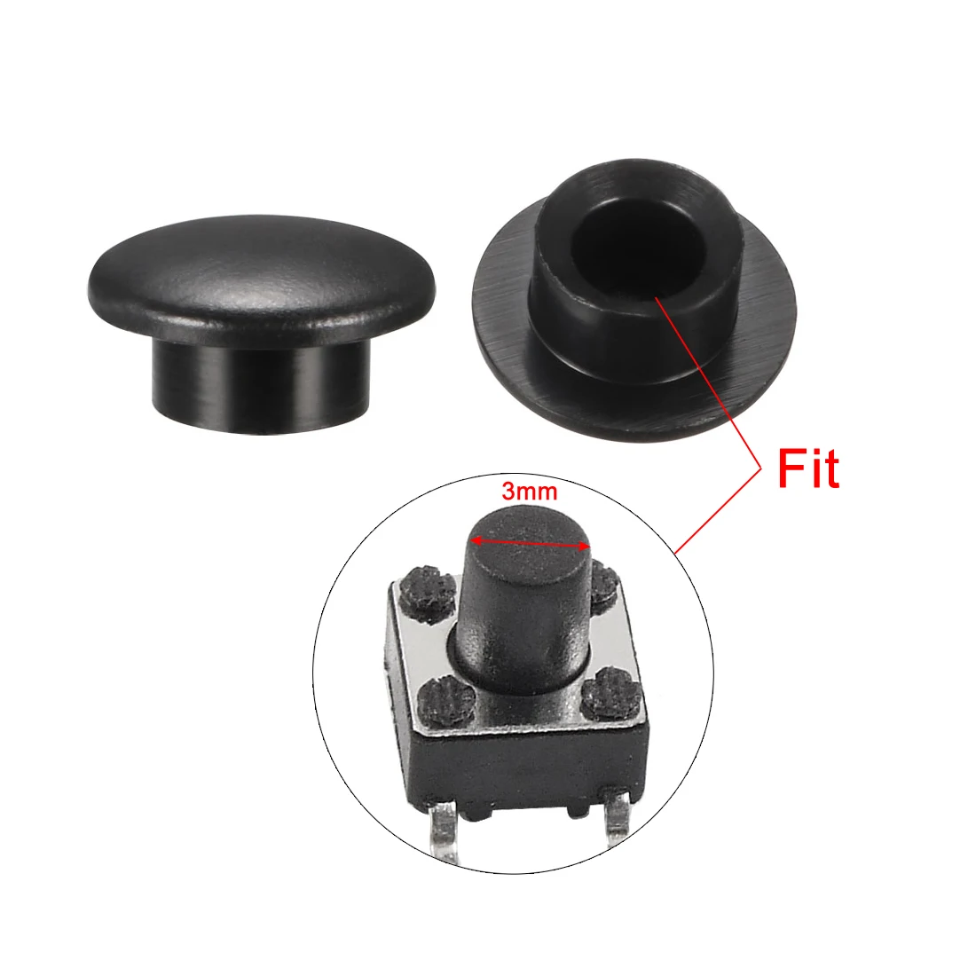 30Pcs 3.2mm Hole Dia Plastic Push Button Tactile Switch Caps Cover Keycaps Protector Black for 6x6 Micro Switch