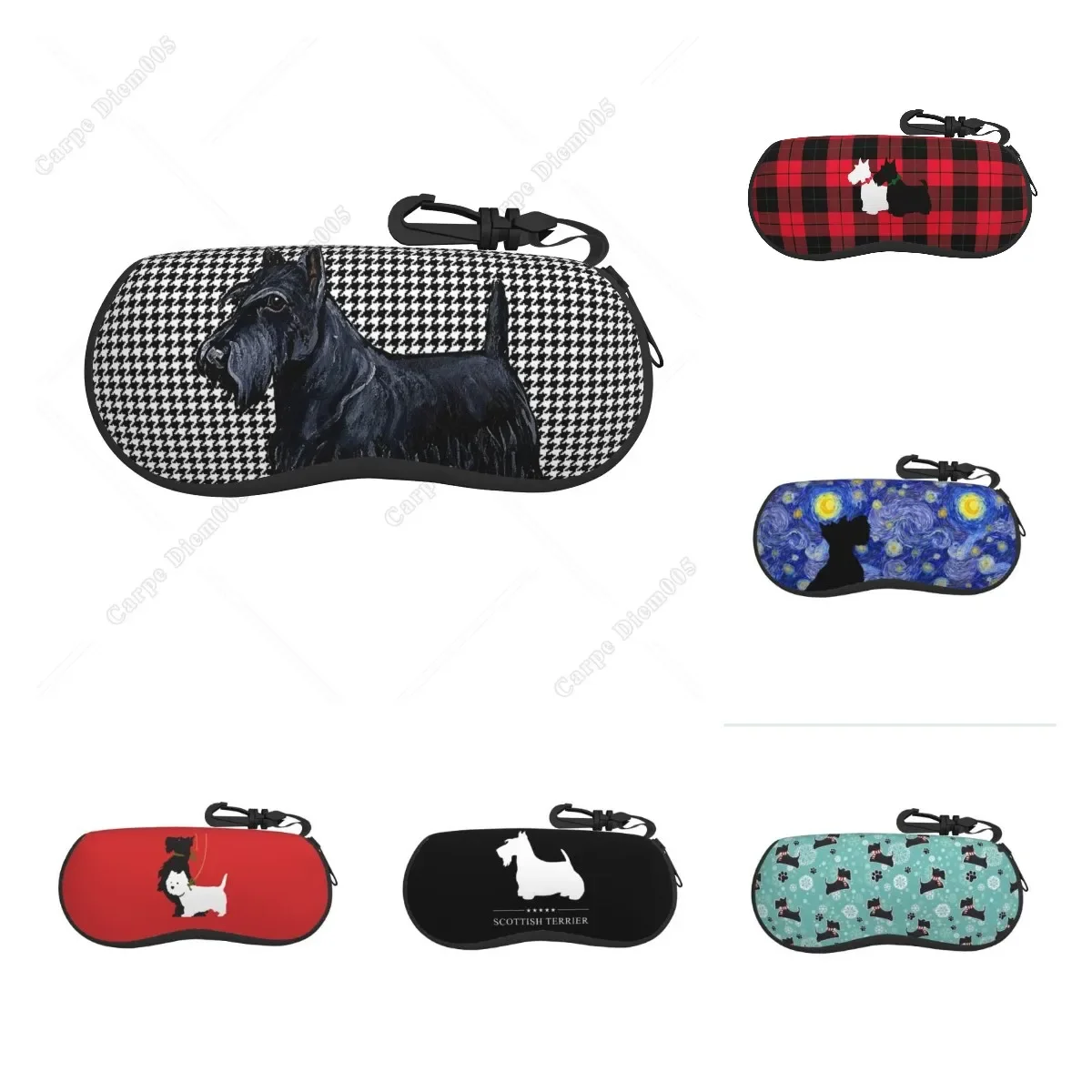 Kawaii Tartan Scottie Dog Sunglasses Bag Double Sided Printing for Men Women Soft Glasses Case One Size Lightweight Outdoor