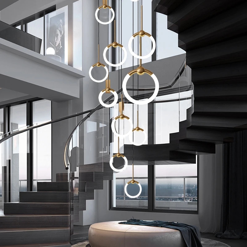 Luxe Duplex Roterende Trappen Hanglampen Kroonluchters Slaapkamer Woonkamer Acryl Kroonluchter Villa Trap Indoor Decor