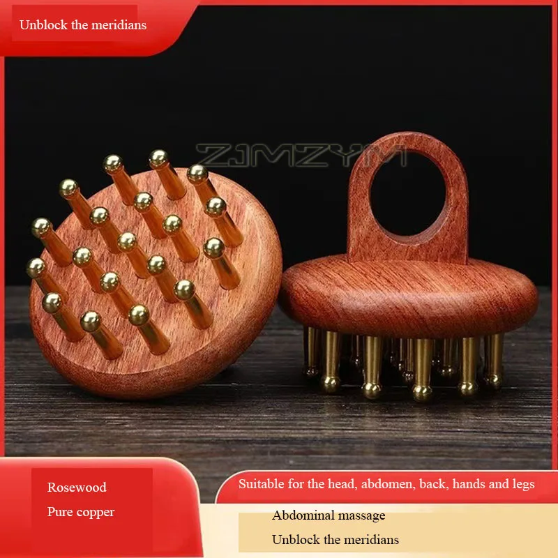 19Teeth Scalp Massage Comb Copper Sandalwood Meridian Fine Tooth Comb Universal Abdominal Massager Treatment Tool for Body Relax