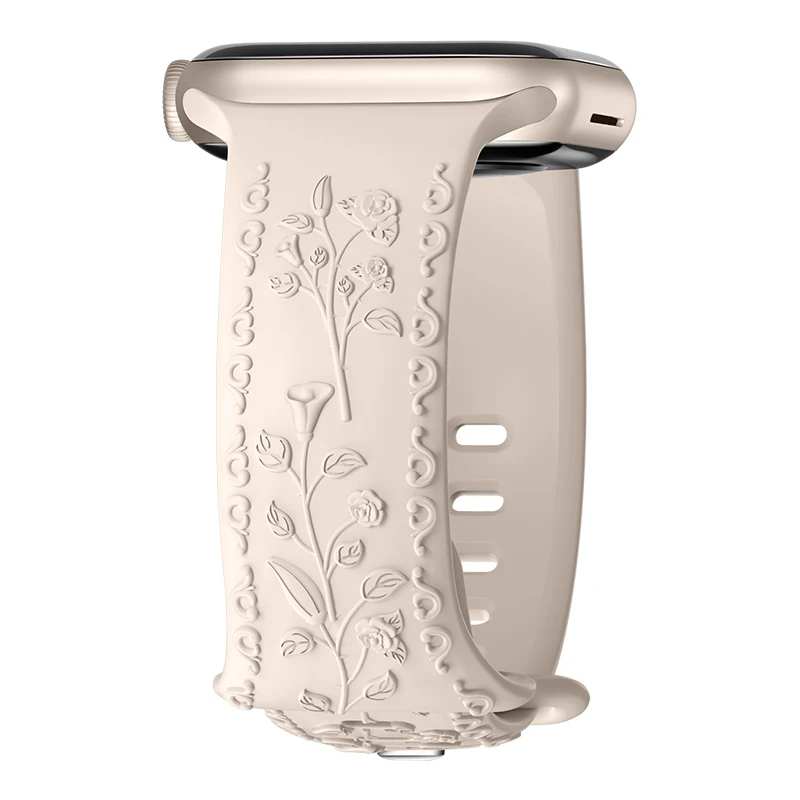 Blumen-Gravur-Armband für Apple Watch 44mm 40mm 49mm 41mm 45mm 38mm 42mm Armband iWatch Series 12 9 7 6 3 Ultra 4 SE Band – Detail 1