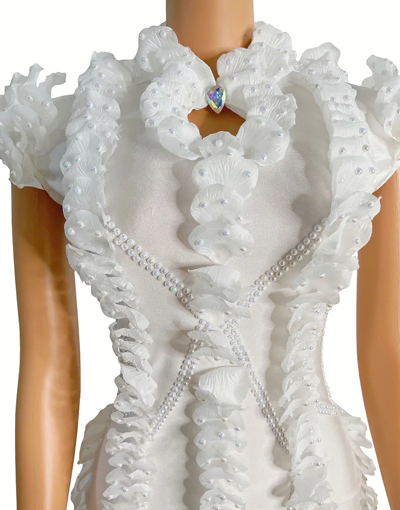 Pure White Temperament Princess Dress Model Catwalk Party Banquet Modern Dance Stage Performance Clothes Music Festival Mitzvah