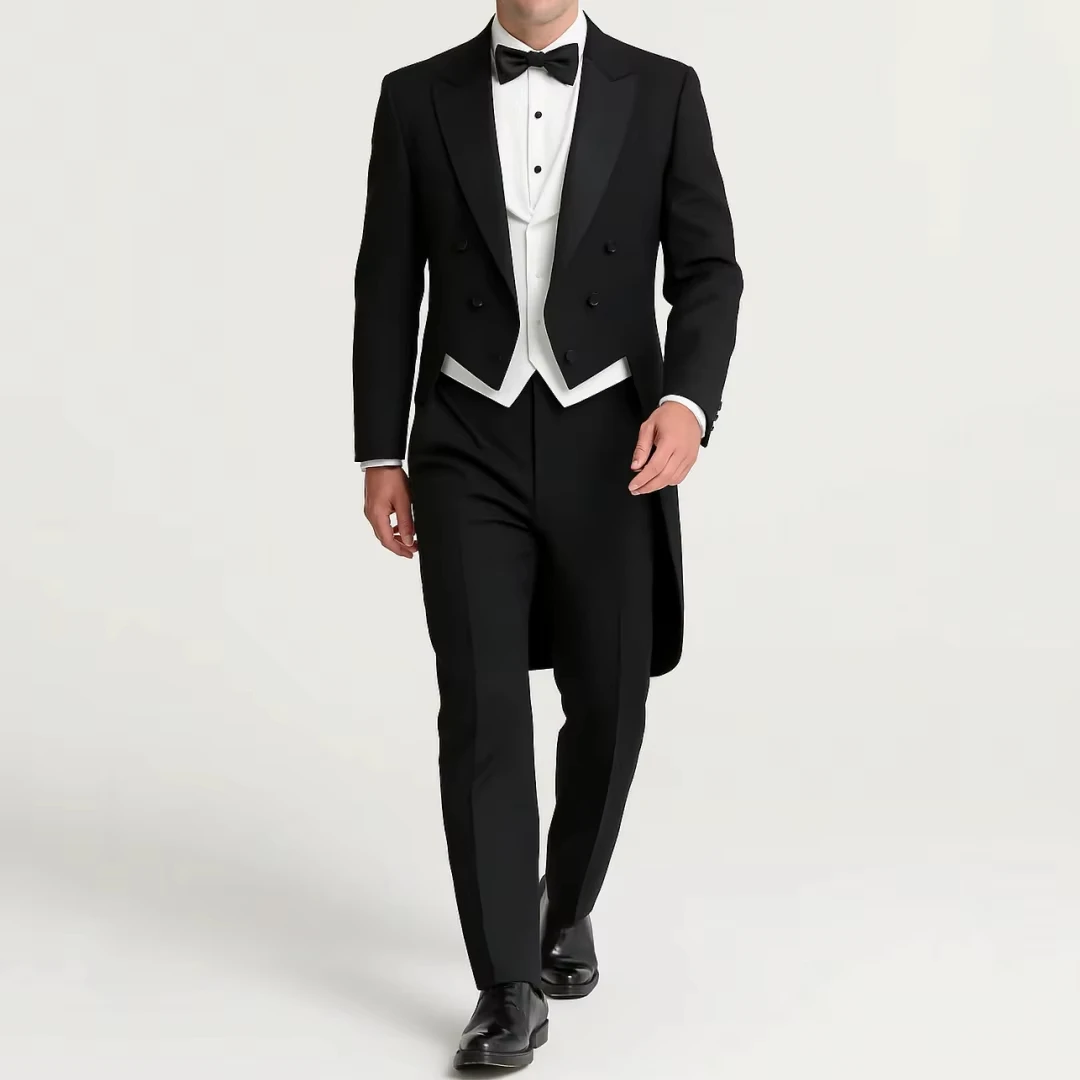 

Men Suit 3 Piece Single Button With Lapel For Wedding Banquet Birthday Party Business Tuxedo Set Black Jacket Pants White Vest