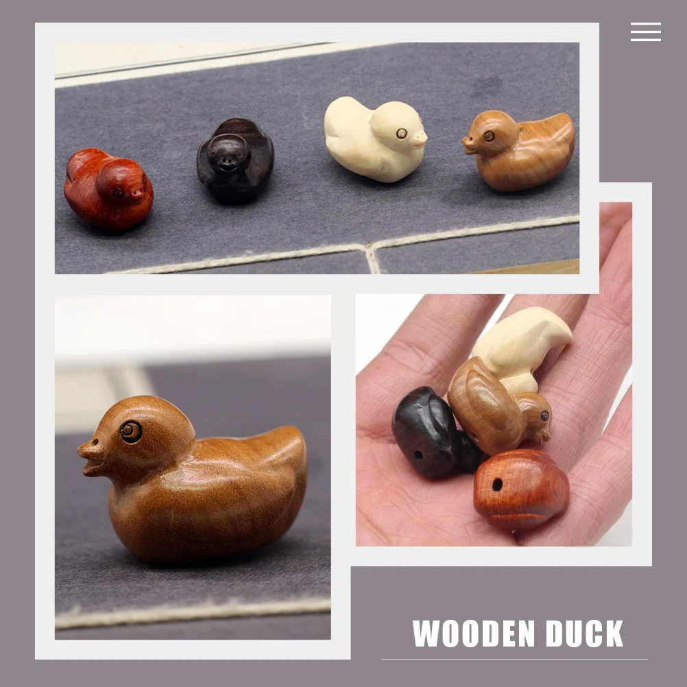 

4 Pcs Wooden Statue Mini Figurines Duck Decor Carving Tiny Ducks Craft DIY Accessories Keychain Charms Animal Figurines Wood