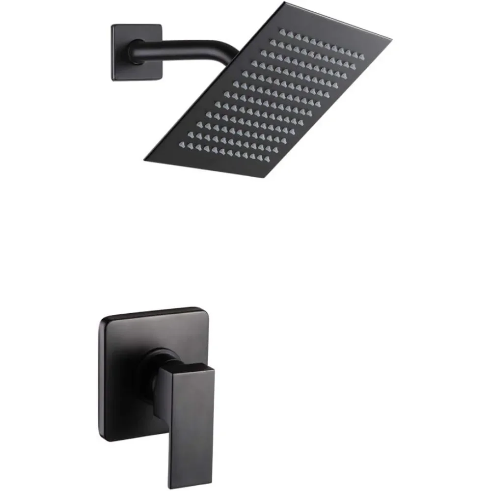 Matte Black Shower Faucet Set, Bathroom Rainfall Showers System with Stainless Steel Metal Showerhead Shower Head