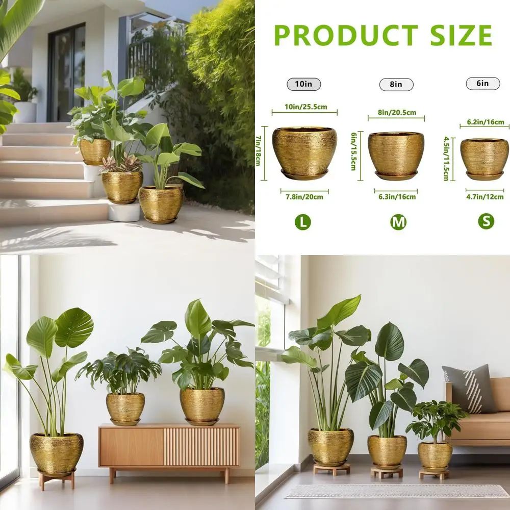 

Набор из 3 декоративных кашпо: 10, 8, 6 дюймов, с дренажными отверстиями и поддонами для комнатных и уличных растений