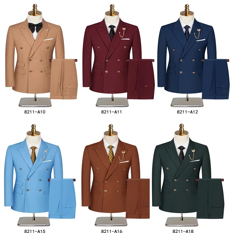 

2025 New Style (Blazer+Pants) Double Breasted Wedding Suits For Men, 12 Color Banquet/Hosting/Party/Studio Photo 2 Piece Dress