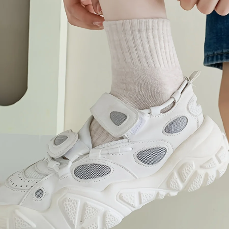 6/12 Paar einfarbige Söckchen für Damen, modisch, elastisch, gestreift, weich, bequem, atmungsaktiv, Stoff, ganzjährig, lässige Socken – Detail 7
