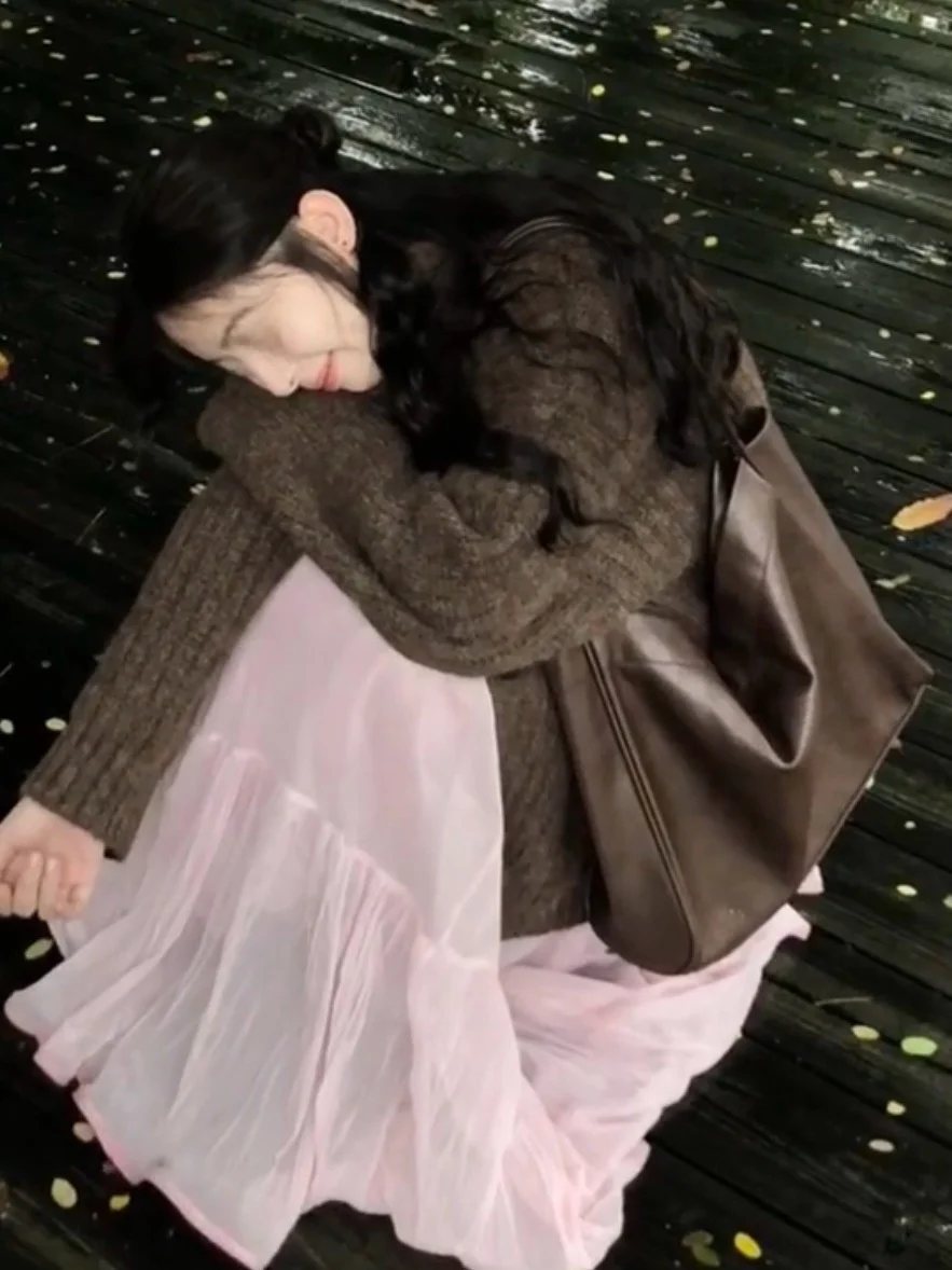 

Свободный вязаный кардиган с высоким воротником кофейного цвета, женская осенне-зимняя верхняя одежда Faion Sensation Lazy Sle