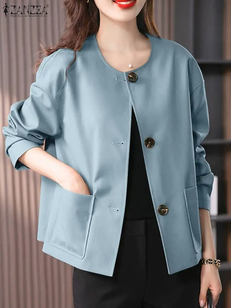 ZANZEA Fashion OL Work Blazer Long Sleeve O-Neck Solid Coats Woman Casual Buttons Jackets Female Vintage Party Shirt Oversized