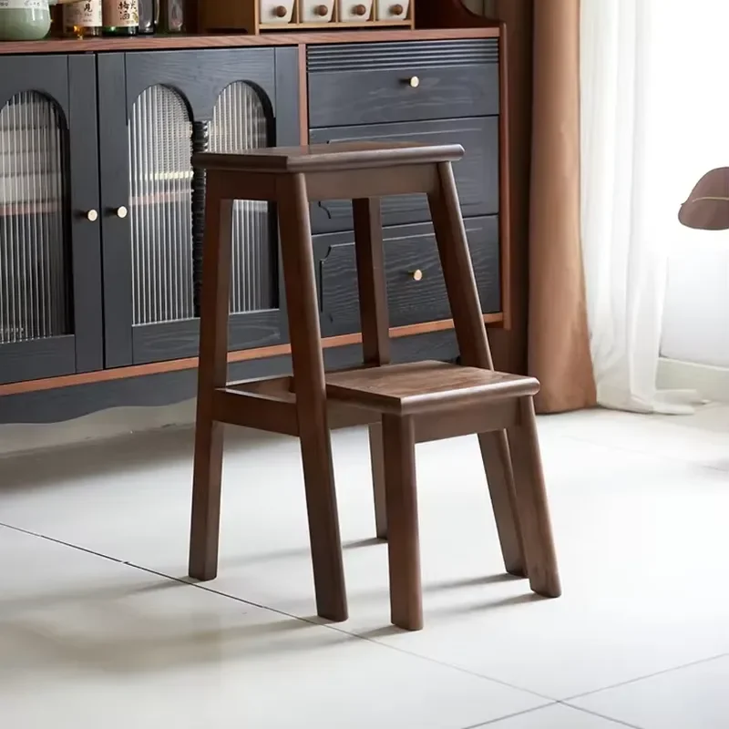 Solid Wood Folding Ladder Stool Multi Functional Kitchen High Chair Household Wooden Step Stool Space Saving Design For Home