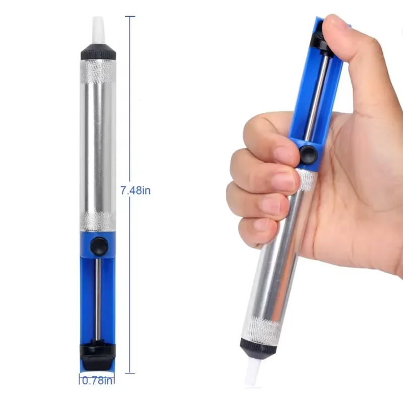 Aluminium Desoldering Suction Pump Tool Solder Sucker Suction Tin Pen Removal Device Blue Vacuum Soldering Iron Desolder view 2