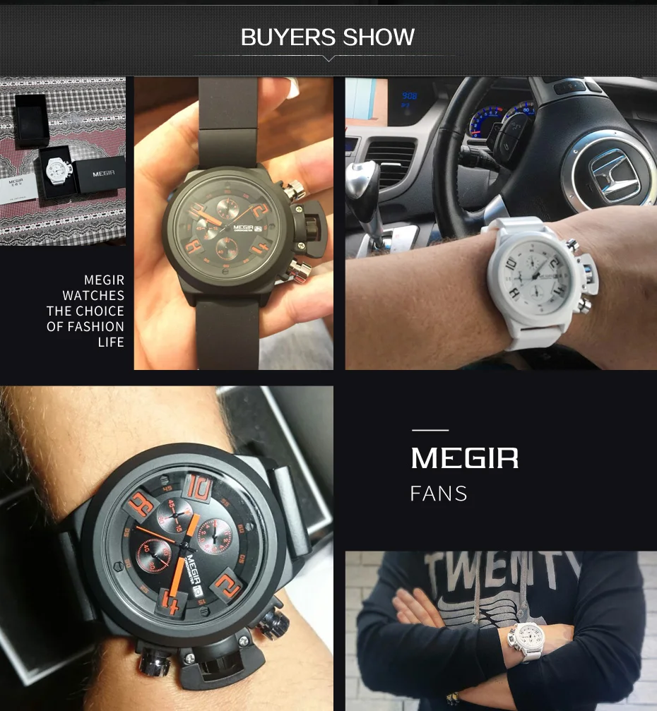 MEGIR Men Watches Luxury Fashion Sport Military Chronograph Waterproof Date Quartz Wristwatch Big Dial Relogio Masculino 2002