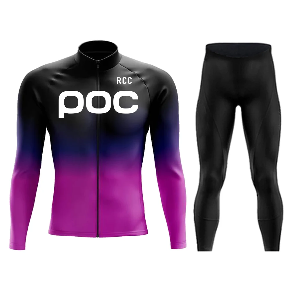 2024 POC Road Cycling Suit Men\'s Long Sleeve Sports Shirt Set Maillot Ciclismo Road Cycling Quick Drying