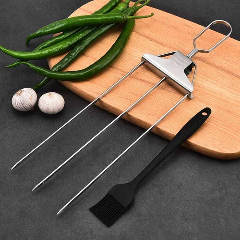

3 Way Grill Skewers - Grill Savant, Three-Prong BBQ Fork Skewers Kit Kabob Skewers Outdoor For Grilling Meat Stainless steel