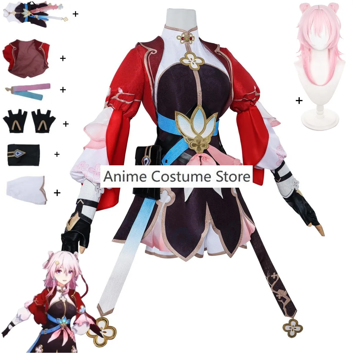 

Anime Game Honkai: Star Rail March 7th Cosplay Costume Junior Sister Hanfu Dress Headwear Wig Woman Traditional Festival Suit