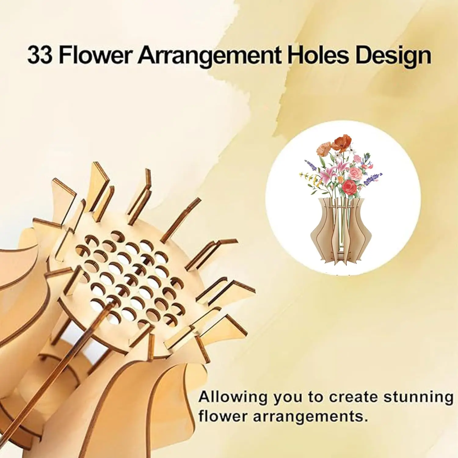 Wooden Vase for Lego Flowers, Vase Building Set for Roses, Wooden Puzzle Flower Vase for Lego Flower Bouquet Building Set - view 4