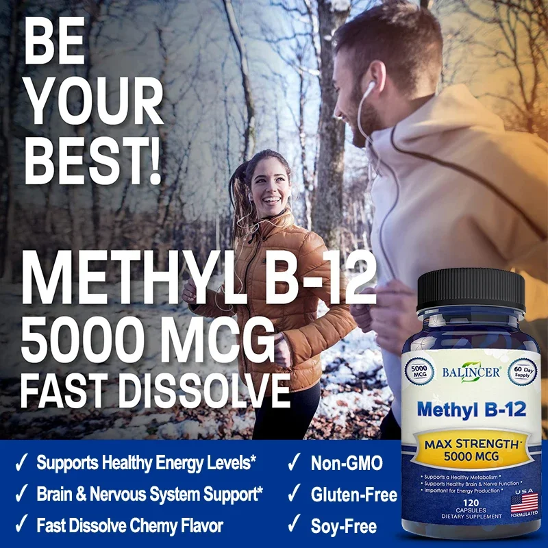 Methyl B-12 500mcg Vitamin B12 Capsules Energy Metabolism Nervous System Blood Cell Care Anxiety & Irritation Relief Supplement