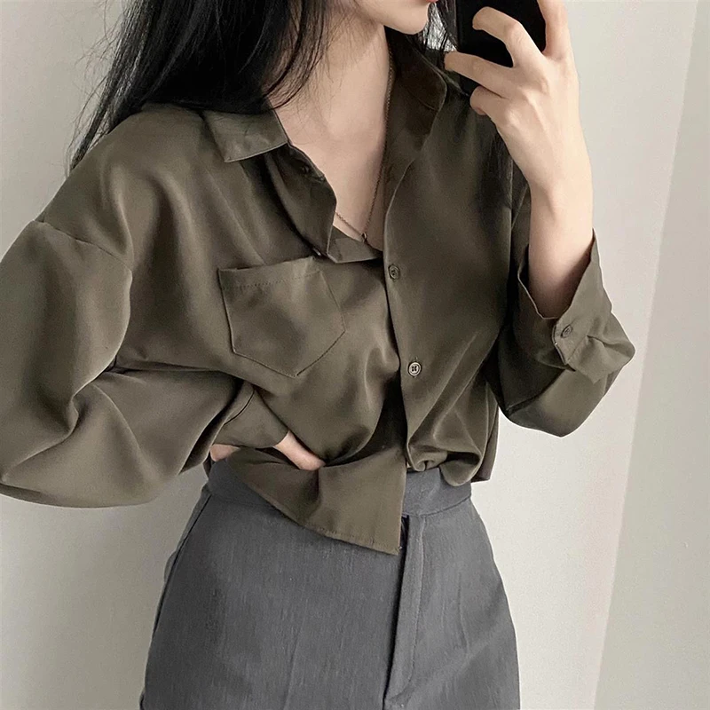 Vintage Shirts Women Korean Fashion White Long Sleeve Button Tops Summer Harajuku Loose Office Ladies Blouse New