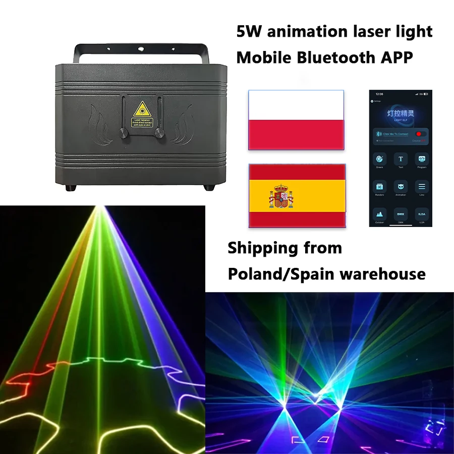 Animiertes Laserlicht, 5 W, vollfarbiges Scannen, ILDA, Bluetooth-Steuerung, DMX512, Strahlprojektor, Bar, Club, DJ, Disco, Weihnachtsfeier