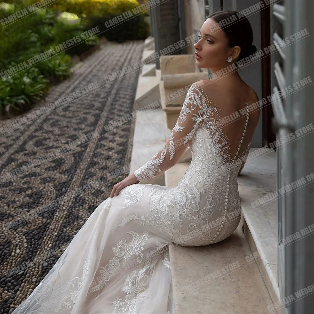 BOHO Illusion Wedding Dresses For Women Mermaid Elegant Backless Long Sleeve Sexy Sweetheart Formal Party Bridal Gowns vestidos