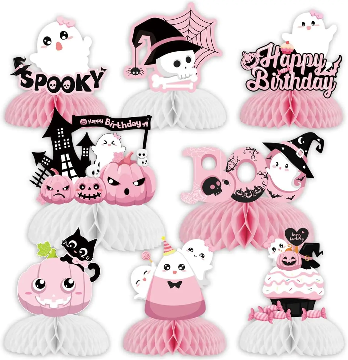 

Sursurprise-Pink Halloween Honeycomb Centerpieces, Ghost Spooky, Birthday Party, Table Decorations for Girls