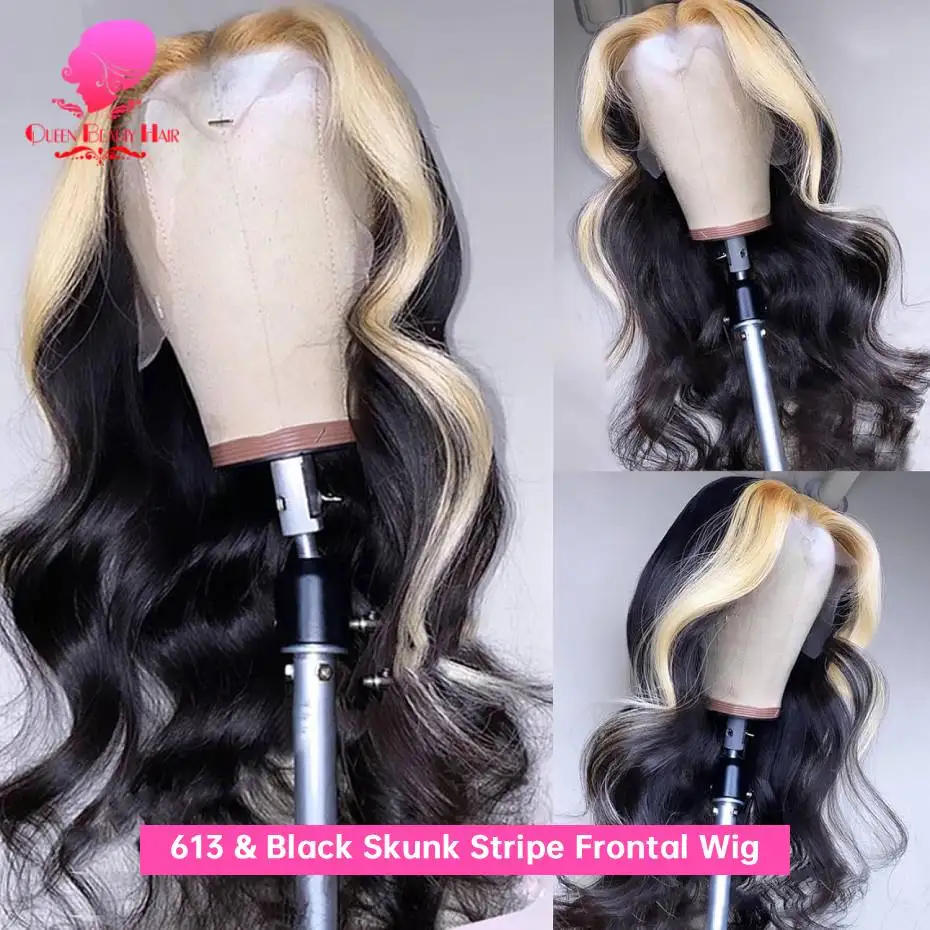 13x4 13x6 1B 613 Skunk Stripe Perücken Lace Frontal Perücke Brasilianische Körperwelle Lace Front Perücken Blonde Highlight Farbige Echthaarperücken – Detail 6