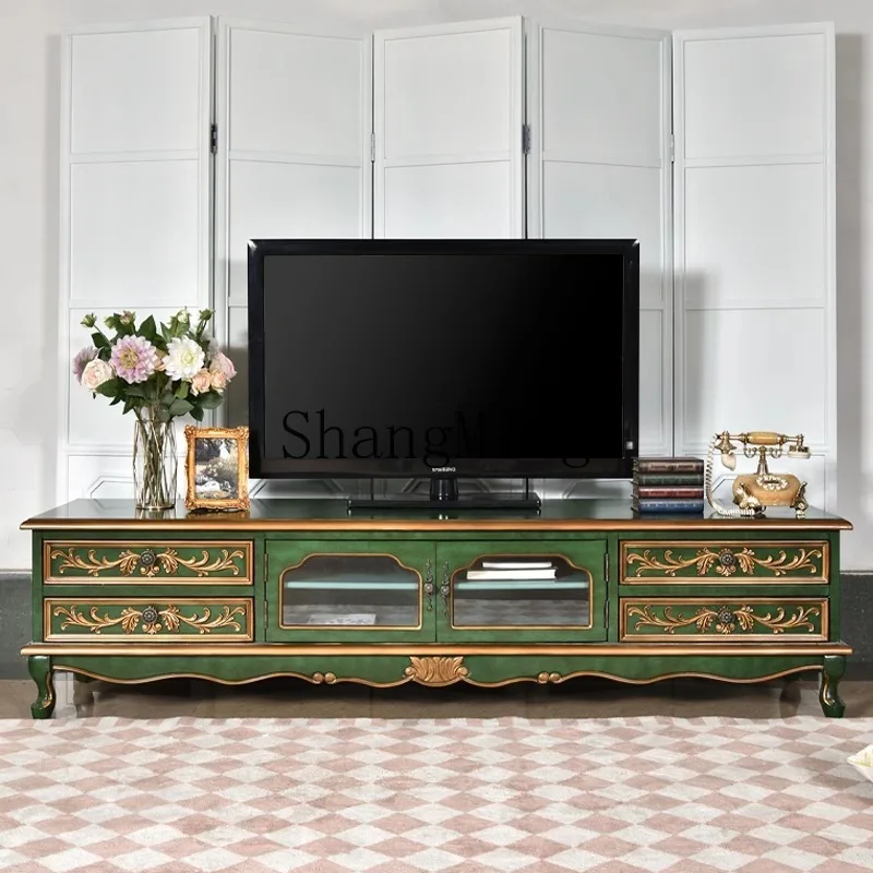 

ZYY solid wood TV cabinet living room retro light luxury living room low storage side cabinet opposite door small apartment