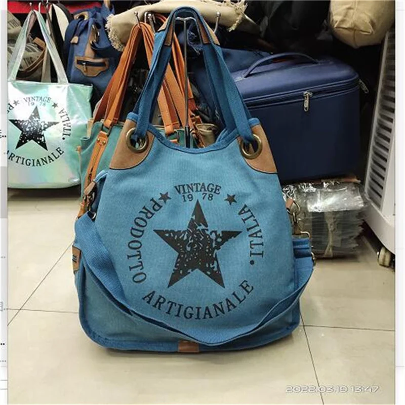 2023 Factory Price Women Printed Star Canvas Shoulder Bags Multifunctional Women Travel Handbags Top Quality Bags 4 Colors