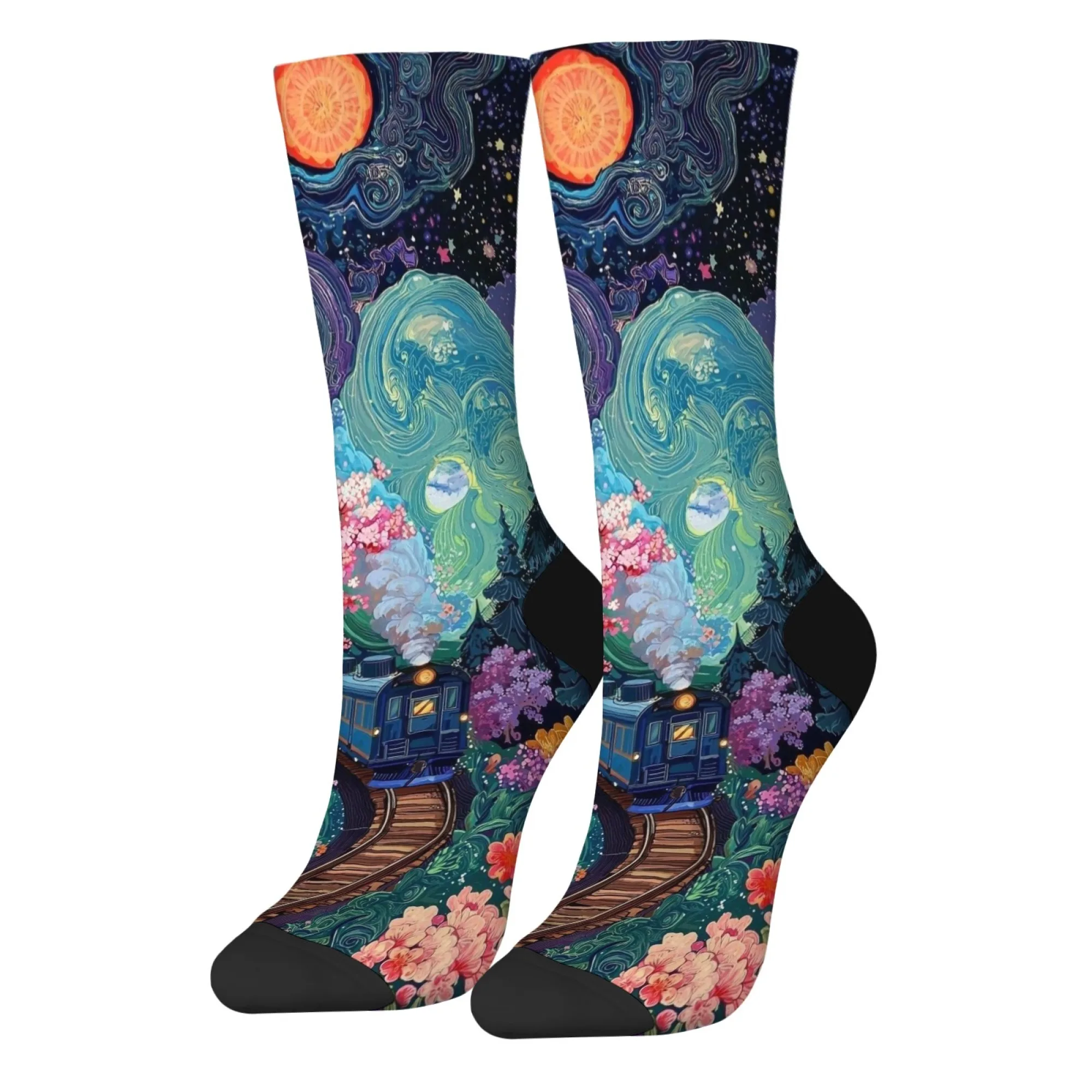 Fantasy Floral Train Men's Socks Harajuku Retro Style Casual Fashion Sports Socks Unisex Gift Novelty Funny Abstract Art Socks