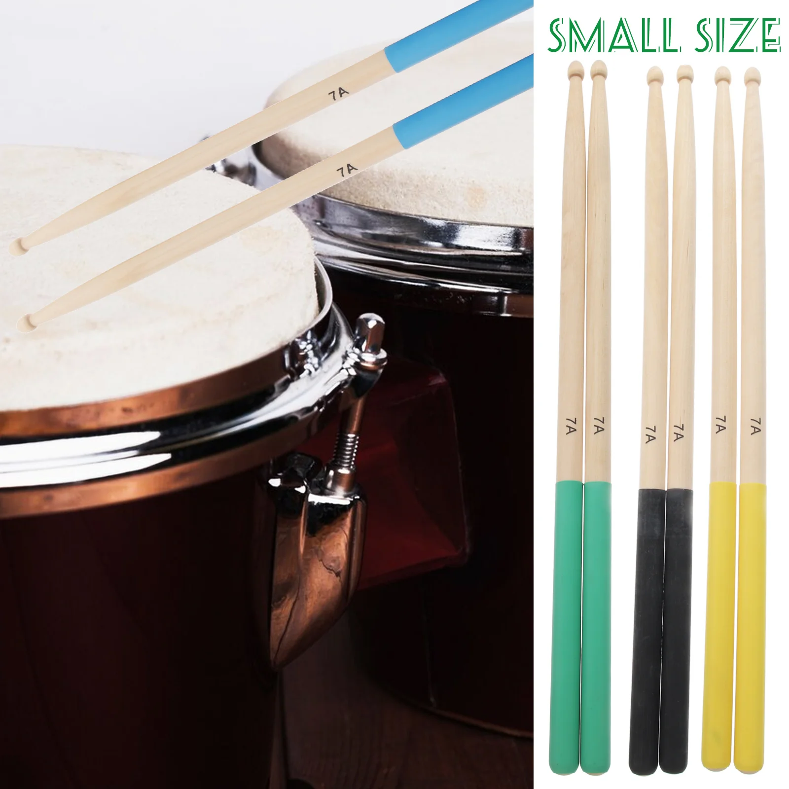 

7A Maple Wood Sticks Multi Color Durable For Kids Beginners Drum Mallets Wood Tipped Stick Drum Accessories Instrument