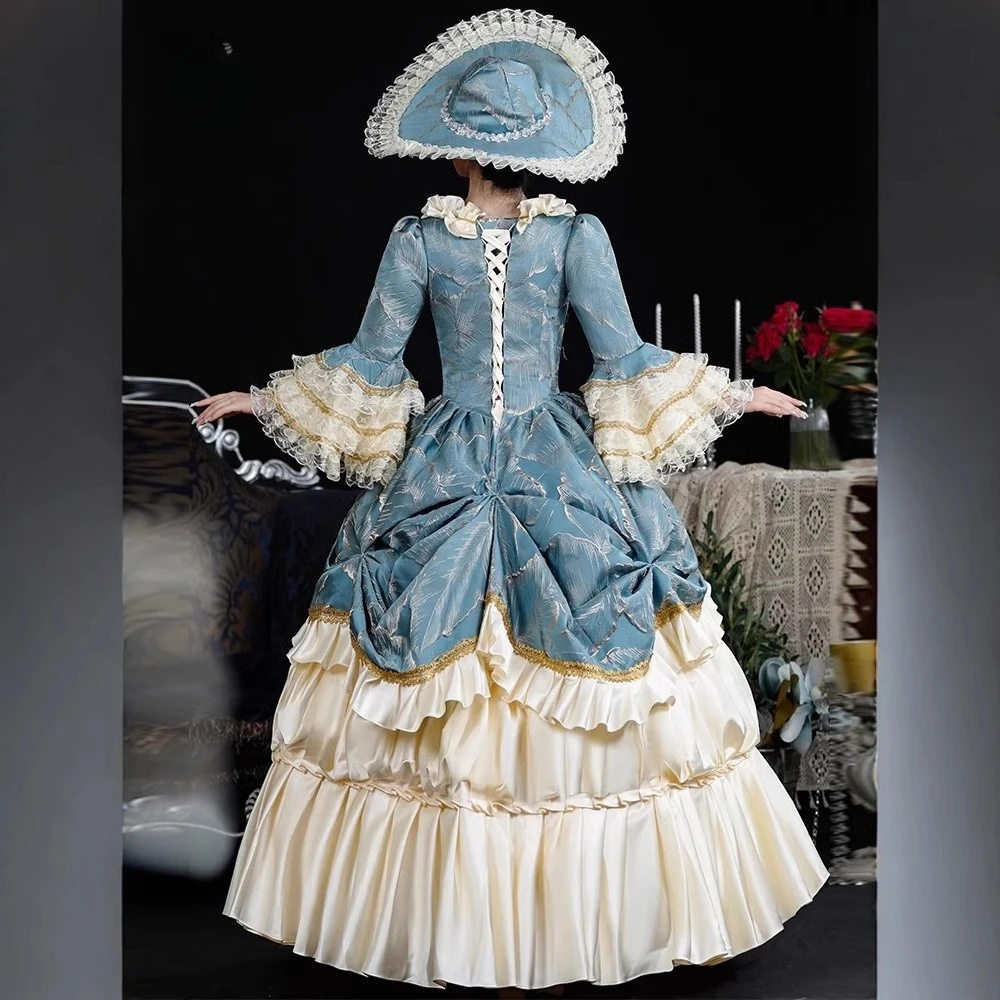 Corte europea mujer Medieval señora vestido azul pasarela fotografía escenario Drama disfraz Sukienki Wieczorowe Damskie Weselne