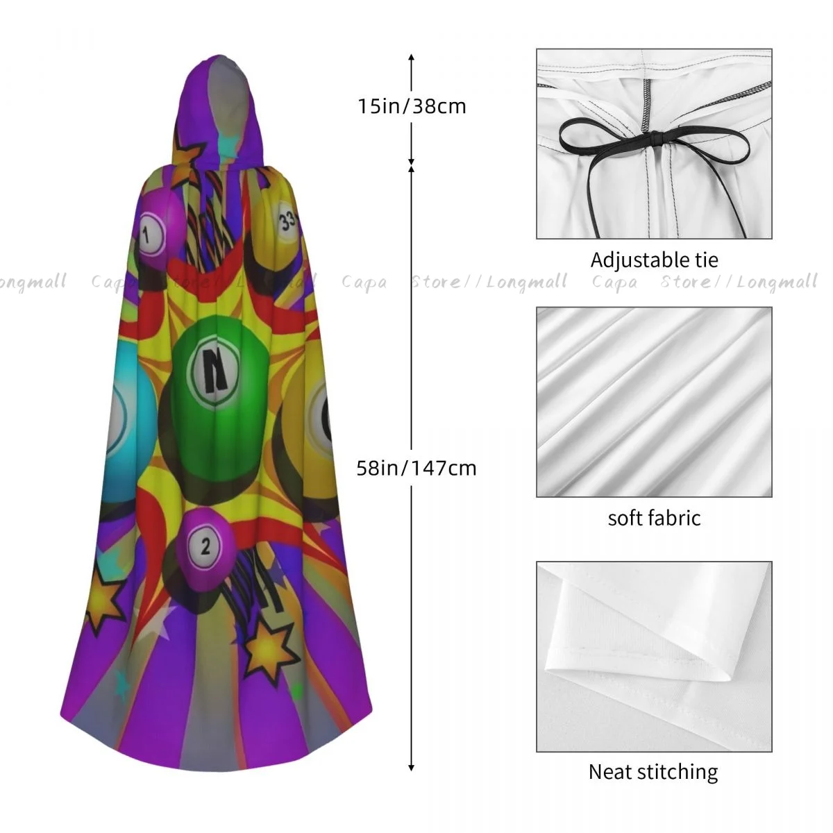 الساحرة عباءة البنغو الملونة طباعة زي الهالوين التأثيري للجنسين الكبار عباءة الرجعية العصور الرأس #5