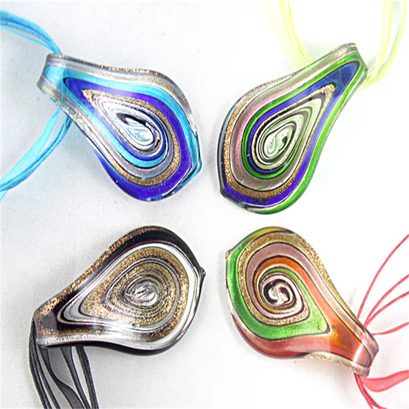 Glazed Pendant Spiral 3D Ribbon Handmade Murano Lampwork Glass Women\'s Necklace Sweater Chain Wedding Jewelry Party Love Gift